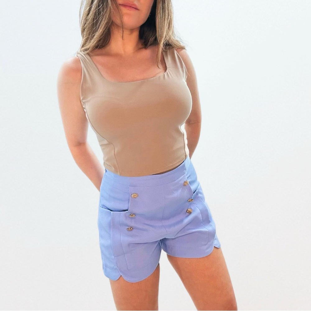 NWT Blue Tailored Suit Shorts Matching Set Old Money Office Chic Preppy - Picture 4 of 6